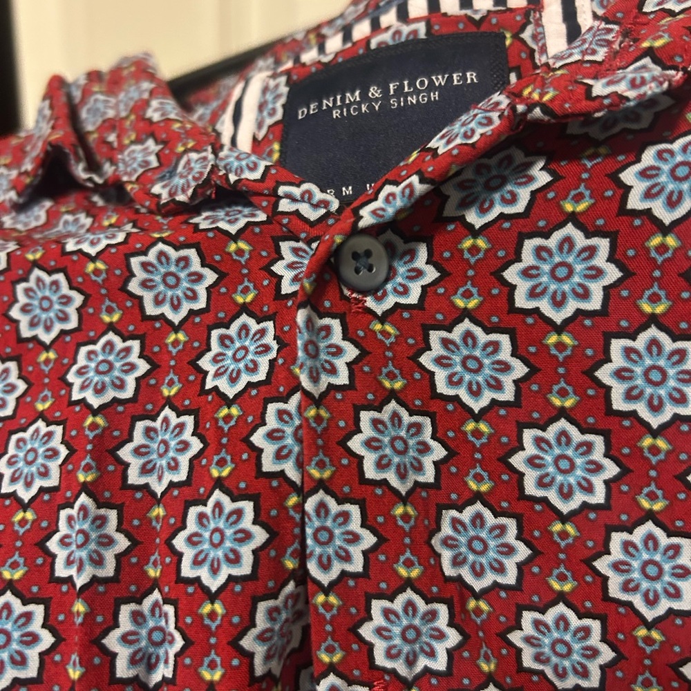 Denim & Flower Red and Blue Floral Men's Shirt